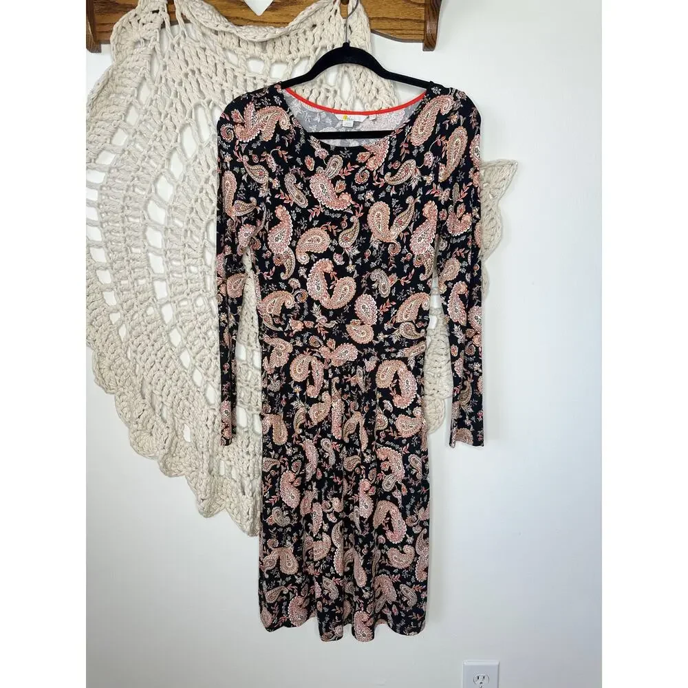abigail jersey dress boden Boden Abigail Jersey polka dot long sleeve black dress womens size 8 Regular
